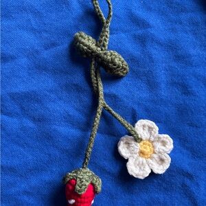 Handmade Strawberry and Flower bag charm